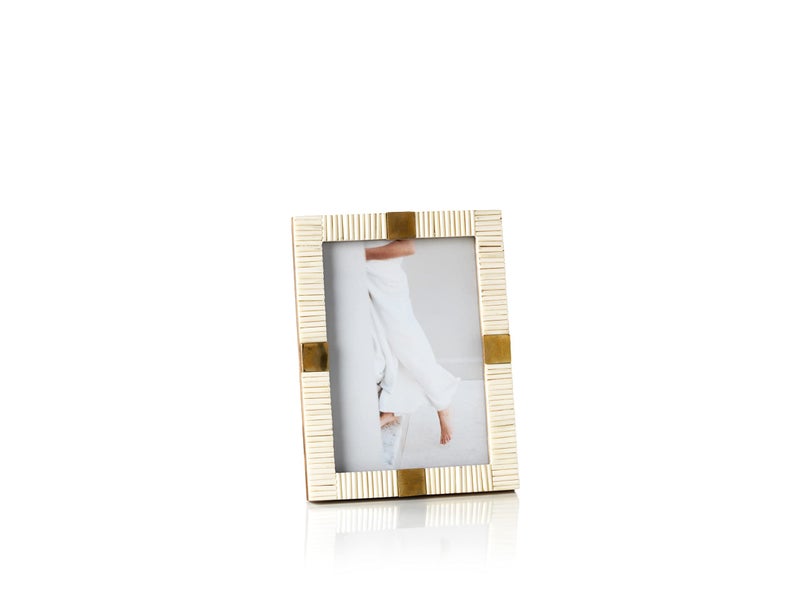 Zodax Maha Black or White Bone with Brass Trim Photo Frames (5x7, White) - Image 1